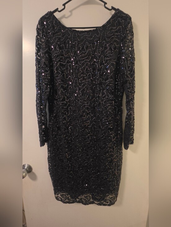 MARINA Dresses & Skirts - EUC! Women's Merina Dark Grey Sequin Long Sleeve Cocktail Dress - Size 14